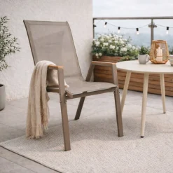 Wygodne metalowe nowoczesne krzesło ogrodowe taras balkon Pola KD taupe