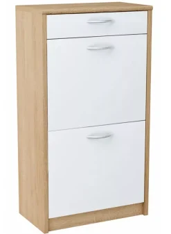 Wysoka szafka na buty do korytarza biały + dąb sonoma - Elrix