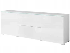 Wysoki lowboard 180 wysoka szafka pod TV szuflady biały mat/połysk z LED