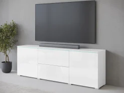 Wysoki lowboard 180 wysoka szafka pod TV szuflady biały mat/połysk z LED