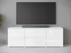 Wysoki lowboard 180 wysoka szafka pod TV szuflady biały mat/połysk z LED