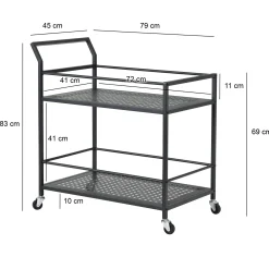 Wózek do serwowania metalowy 79x45x83 cm z kółkami i hamulcami 2-poziomowy