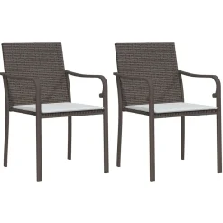2x Krzesło Ogrodowe z Poduszkami Rattan Brązowe Na Taras Balkon Ogród