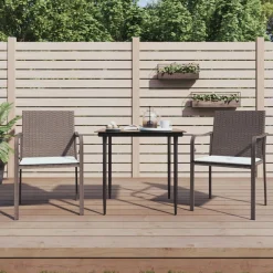 2x Krzesło Ogrodowe z Poduszkami Rattan Brązowe Na Taras Balkon Ogród