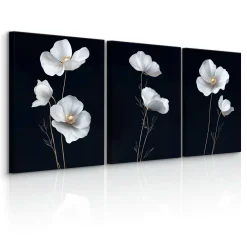3x Obraz Set Białe Maki Polne Kwiaty Minimalizm 30x40cm