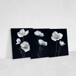 3x Obraz Set Białe Maki Polne Kwiaty Minimalizm 30x40cm