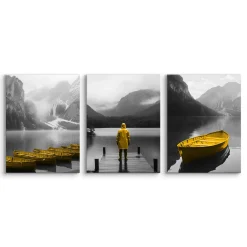 3x Obraz Set Pejzaż Góry Abstrakcja Jezioro Łódki Natura 30x40cm