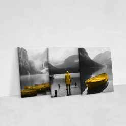 3x Obraz Set Pejzaż Góry Abstrakcja Jezioro Łódki Natura 30x40cm
