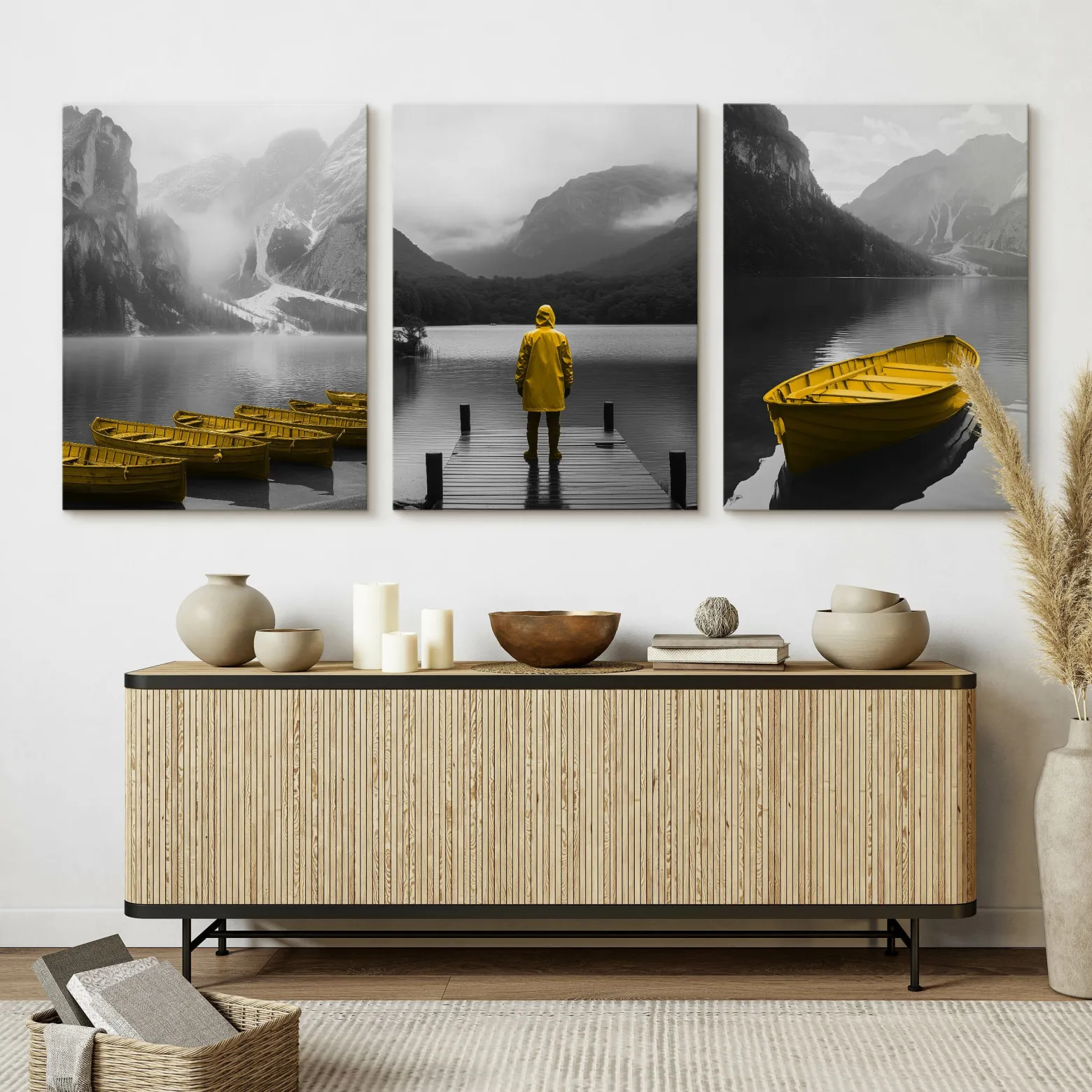 3x Obraz Set Pejzaż Góry Abstrakcja Jezioro Łódki Natura 30x40cm