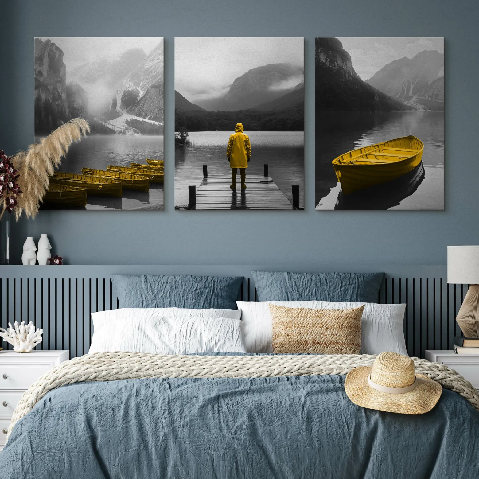 3x Obraz Set Pejzaż Góry Abstrakcja Jezioro Łódki Natura 30x40cm