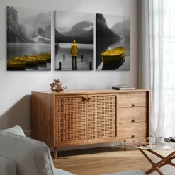 3x Obraz Set Pejzaż Góry Abstrakcja Jezioro Łódki Natura 30x40cm