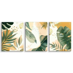 3x Obraz Set Styl Boho Liście Tropikalne Monstery Bananowce 30x40cm