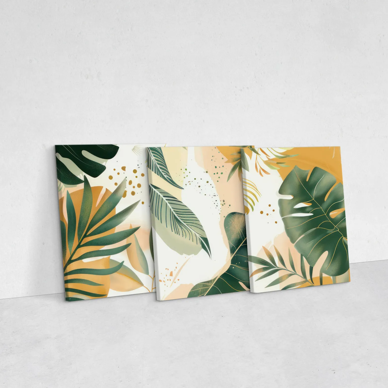 3x Obraz Set Styl Boho Liście Tropikalne Monstery Bananowce 30x40cm