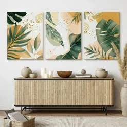 3x Obraz Set Styl Boho Liście Tropikalne Monstery Bananowce 30x40cm
