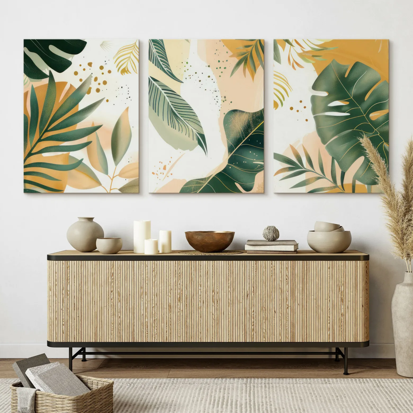 3x Obraz Set Styl Boho Liście Tropikalne Monstery Bananowce 30x40cm