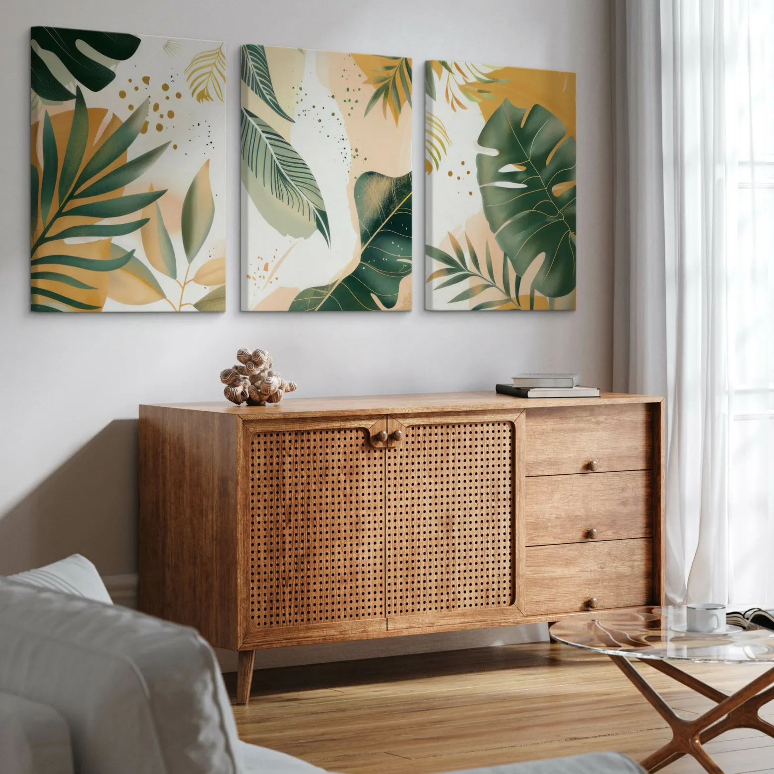 3x Obraz Set Styl Boho Liście Tropikalne Monstery Bananowce 30x40cm