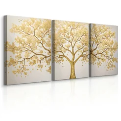 3x Obraz Set Złote Abstrakcyjne Drzewo W Stylu Nowoczesnym 30x40cm