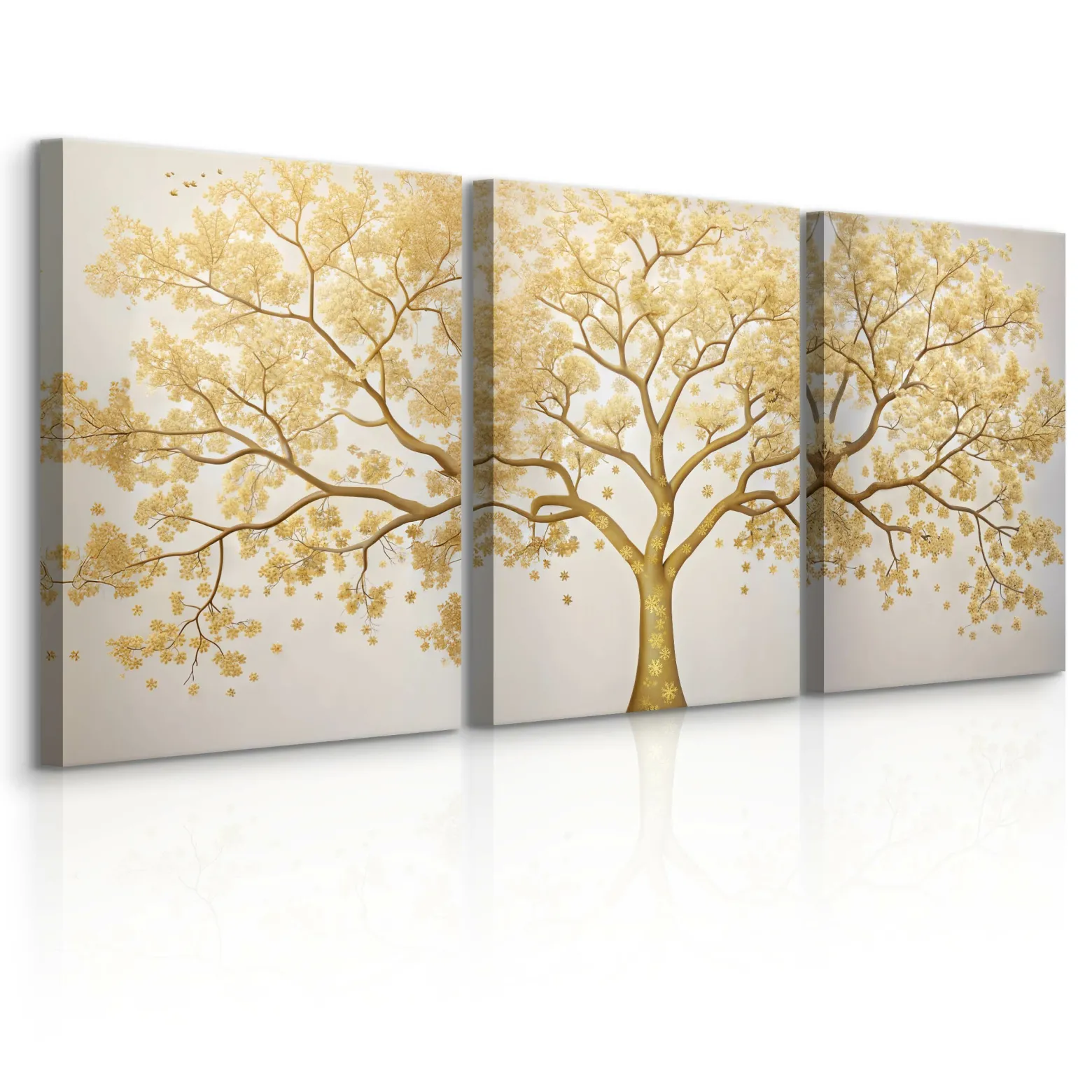 3x Obraz Set Złote Abstrakcyjne Drzewo W Stylu Nowoczesnym 30x40cm