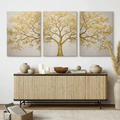 3x Obraz Set Złote Abstrakcyjne Drzewo W Stylu Nowoczesnym 30x40cm
