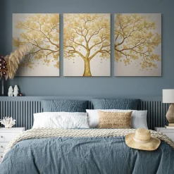 3x Obraz Set Złote Abstrakcyjne Drzewo W Stylu Nowoczesnym 30x40cm