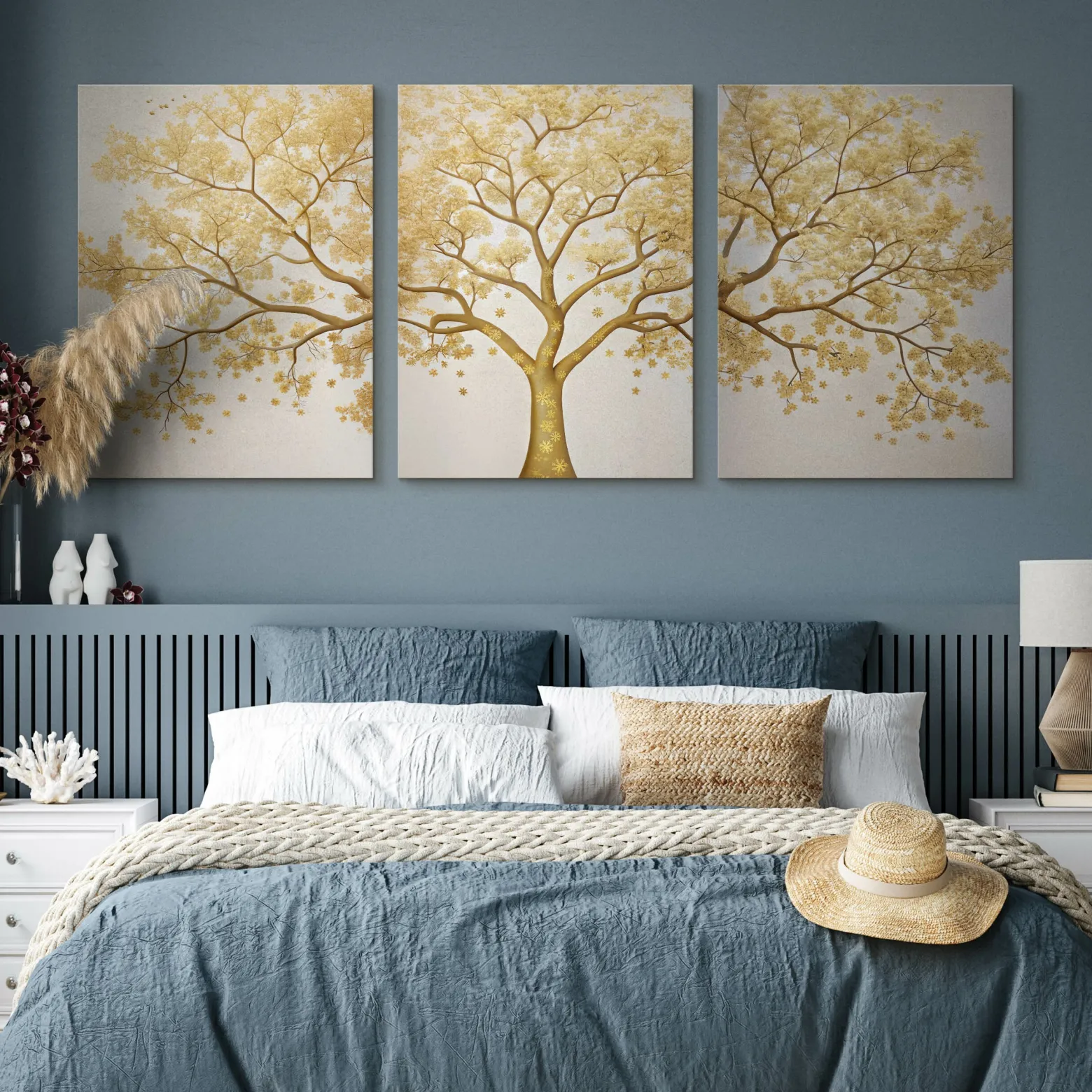 3x Obraz Set Złote Abstrakcyjne Drzewo W Stylu Nowoczesnym 30x40cm