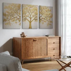 3x Obraz Set Złote Abstrakcyjne Drzewo W Stylu Nowoczesnym 30x40cm