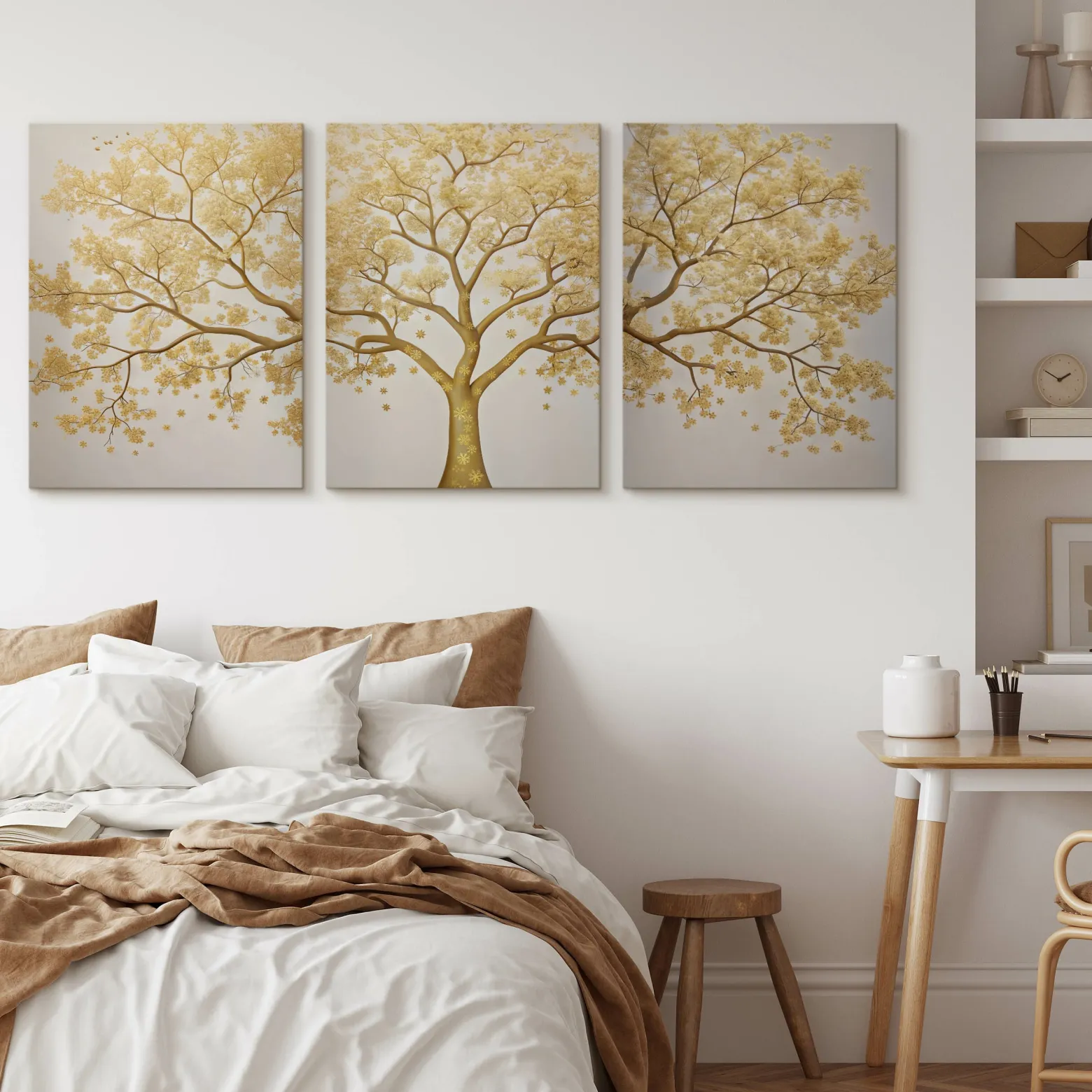 3x Obraz Set Złote Abstrakcyjne Drzewo W Stylu Nowoczesnym 30x40cm