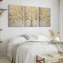 3x Obraz Set Złote Abstrakcyjne Drzewo W Stylu Nowoczesnym 30x40cm