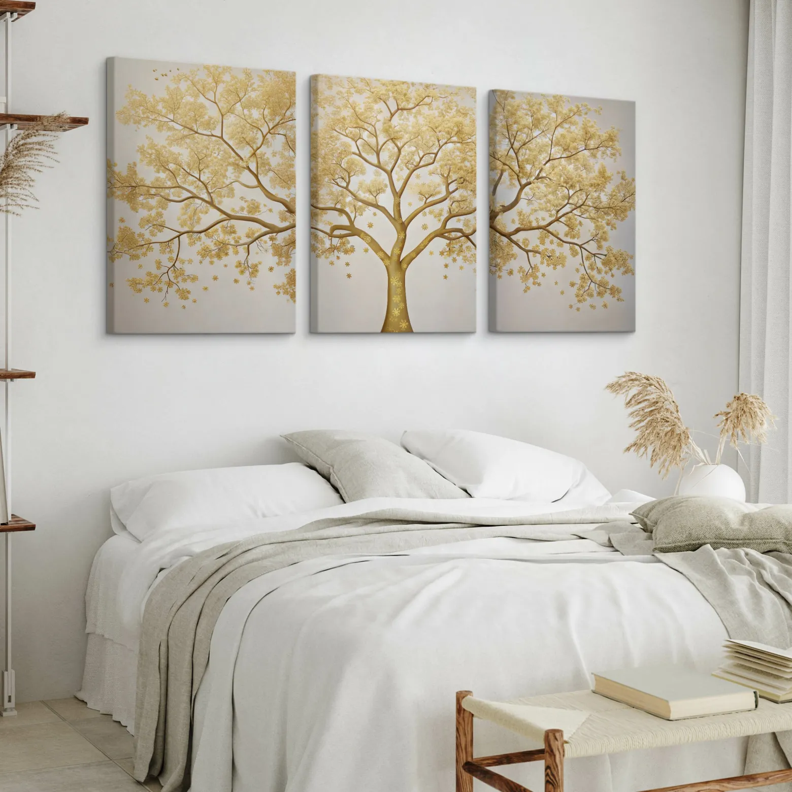 3x Obraz Set Złote Abstrakcyjne Drzewo W Stylu Nowoczesnym 30x40cm