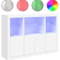 3x Szafka Komoda Regał Biała LED Szklana 142.5x37x100 cm do Salonu Pokoju