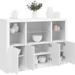 3x Szafka Komoda Regał Biała LED Szklana 142.5x37x100 cm do Salonu Pokoju
