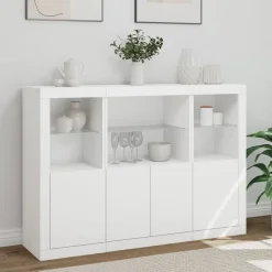 3x Szafka Komoda Regał Biała LED Szklana 142.5x37x100 cm do Salonu Pokoju