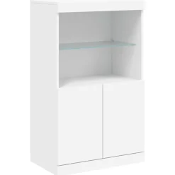 3x Szafka Komoda Regał Biała LED Szklana 142.5x37x100 cm do Salonu Pokoju