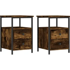2x Szafka Nocna Brązowa z Regulowanymi Nóżkami Do Sypialni 34x35,5x50 cm