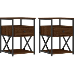 2x Szafka Nocna Brązowa z Regulowanymi Nóżkami Do Sypialni 40x42x55 cm