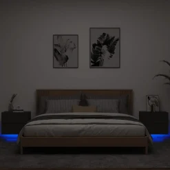 2x Szafka Nocna Stolik Komoda Czarna Wisząca z LED Do Sypialni 50x39x41 cm
