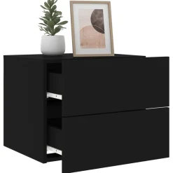 2x Szafka Nocna Stolik Komoda Czarna Wisząca z LED Do Sypialni 50x39x41 cm