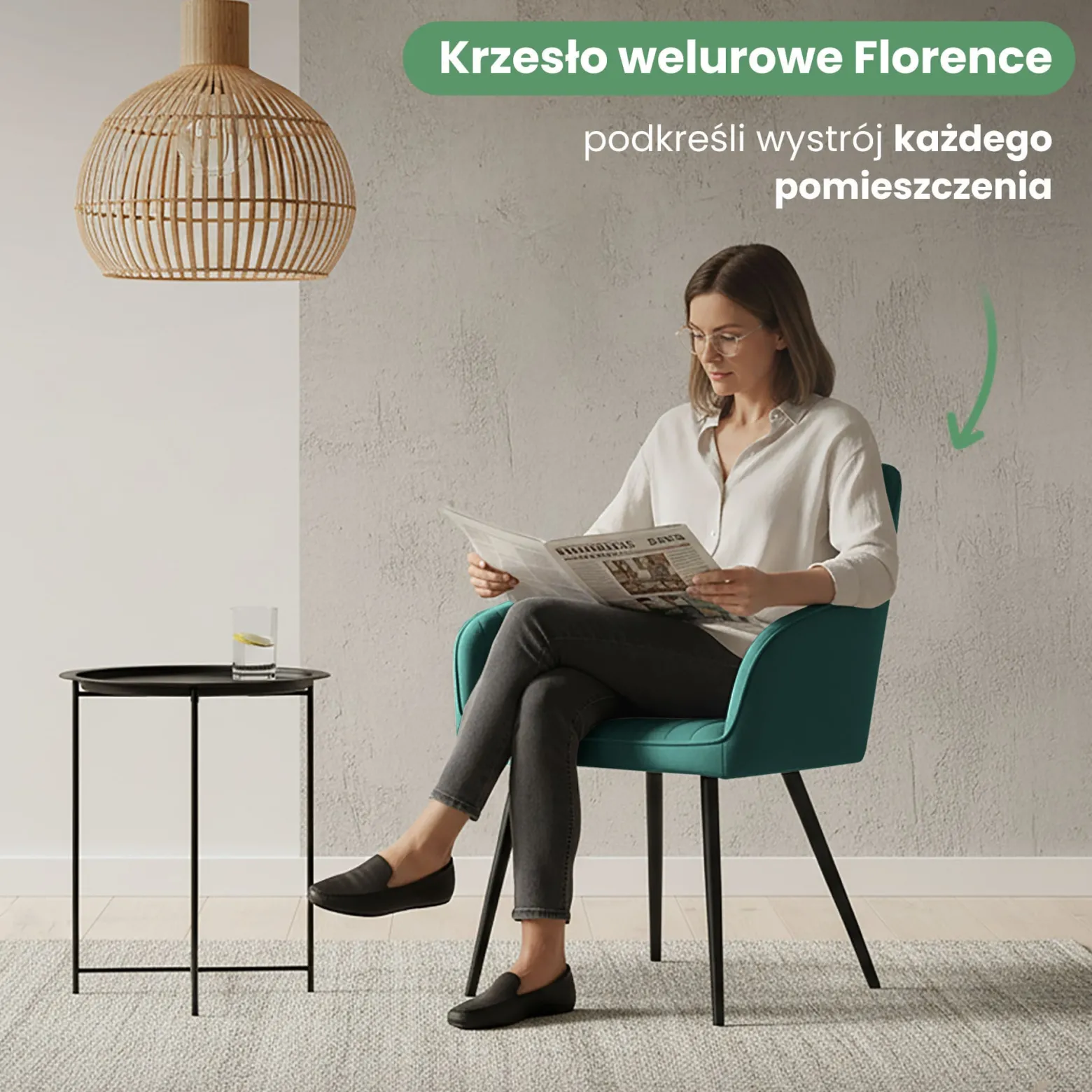 2x Welurowe krzesło tapicerowane Butelkowa Zieleń FLORENCE Czarne nogi