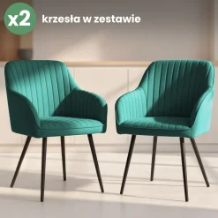 2x Welurowe krzesło tapicerowane Butelkowa Zieleń FLORENCE Czarne nogi