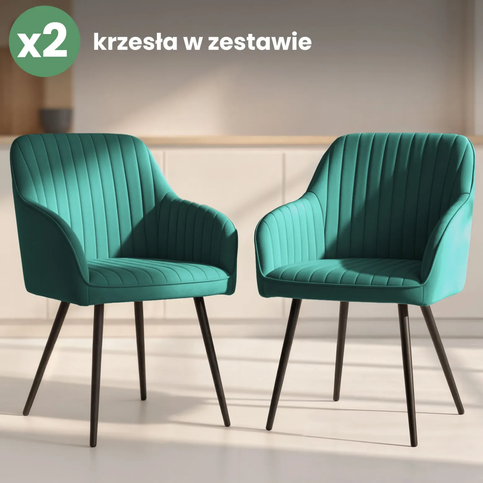 2x Welurowe krzesło tapicerowane Butelkowa Zieleń FLORENCE Czarne nogi