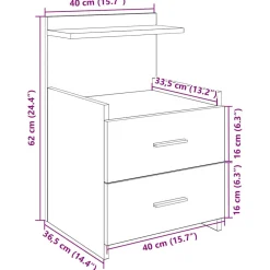 2x 2x Szafka Nocna Komoda Biała Stolik Półka Nocna Do Sypialni 40x36.5x62
