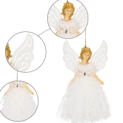 Zawieszka choinkowa aniołek 20cm biały brokat, cekiny