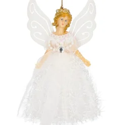 Zawieszka choinkowa aniołek 20cm biały brokat, cekiny