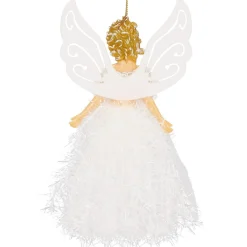 Zawieszka choinkowa aniołek 20cm biały brokat, cekiny