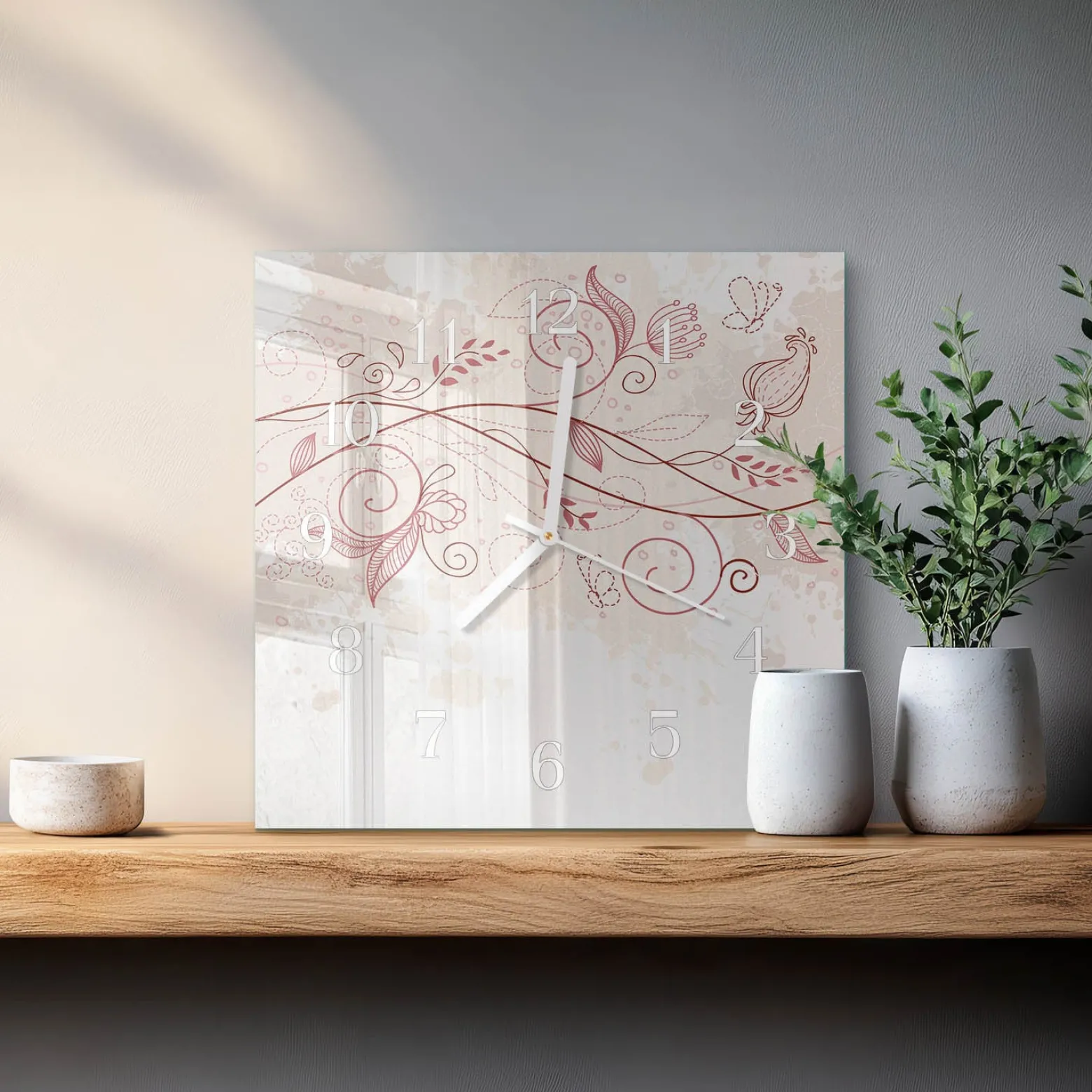 Zegar artystyczny 30x30 Sztuka Kwiatowa bukiet rośliny ogród art