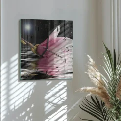 Zegar biały 30x30 Kwiat Magnolii elegancki szklany do sypialni