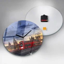 Zegar ścienny dekoracyjny cichy Czerwony londyński autobus
