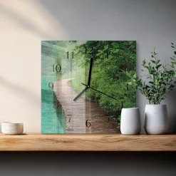Zegar ścienny 30x30 Drewniany Chodnik design na ścianę