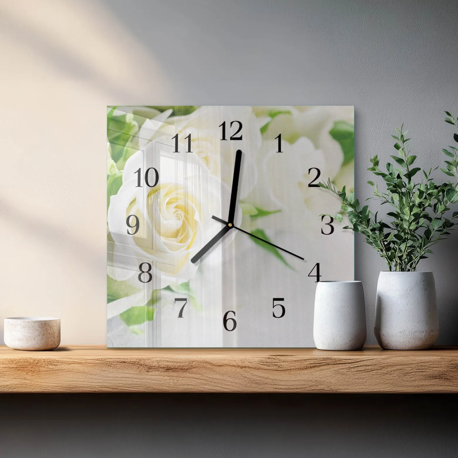 Zegar ścienny 30x30 Róże cichy mechanizm salon