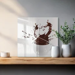 Zegar do salonu 30x30 Kawa nowoczesny na ścianę